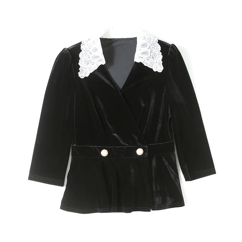 

Elegant Women Autumn Winter Designers Fashion Velvet Blouse and Skirt Suit Two Piece Matching Set Lady Office Party Outfits