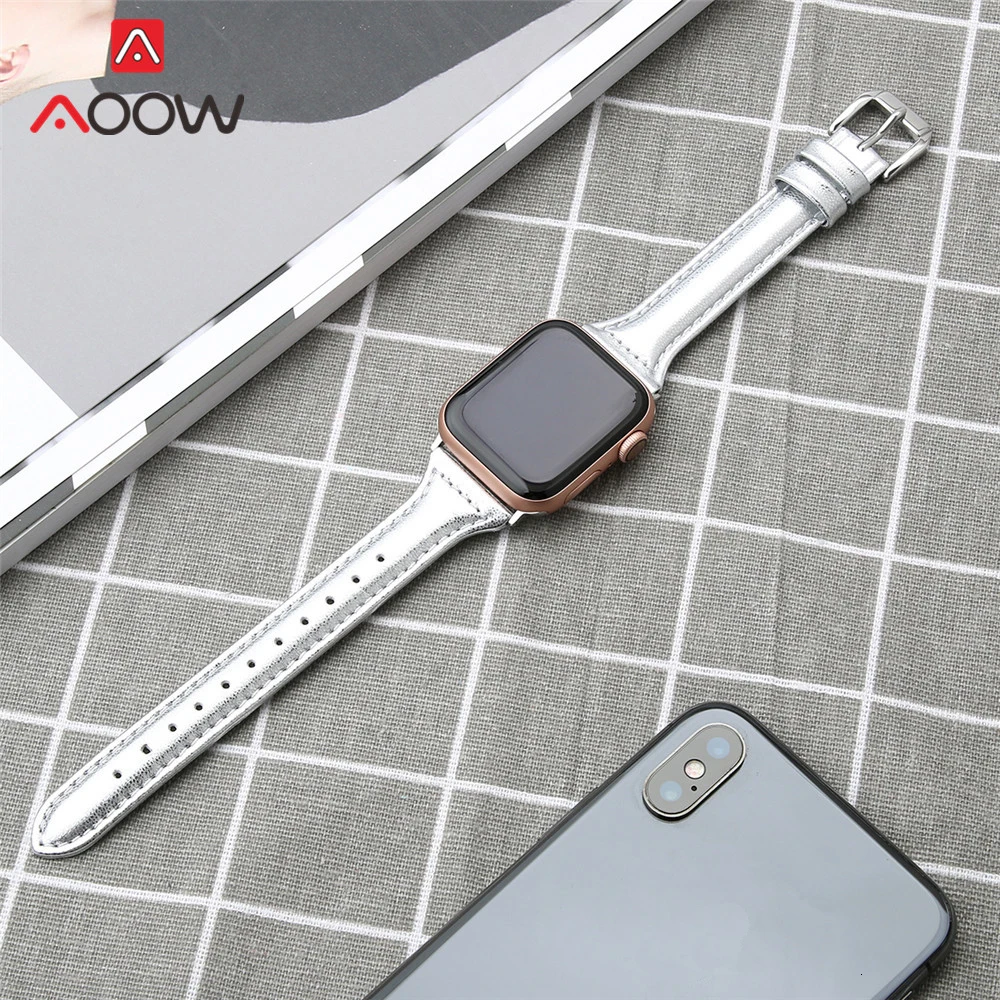 Ремешок для часов из натуральной кожи розового золота для Apple Watch 4, 5, 38 мм, 40, 42, 44 мм, мужской и женский браслет, ремешок для iWatch 1, 2, 3