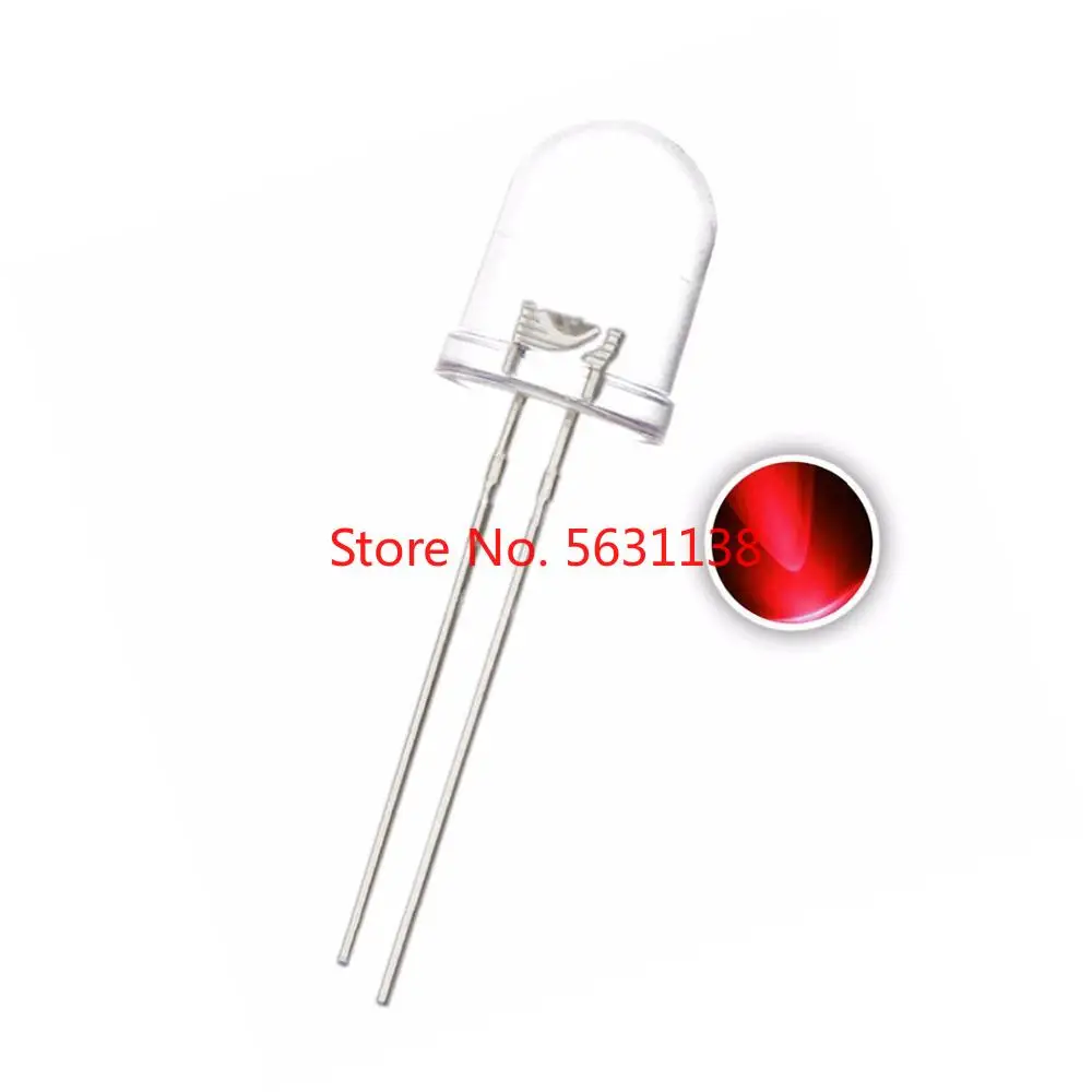 

50PCS 10MM Red LED Emitting Diode 1.8-2.2V 20mA DIP-2 Round Head WATER CLEAR Ultra bright Lamps light beads wholesale power leds