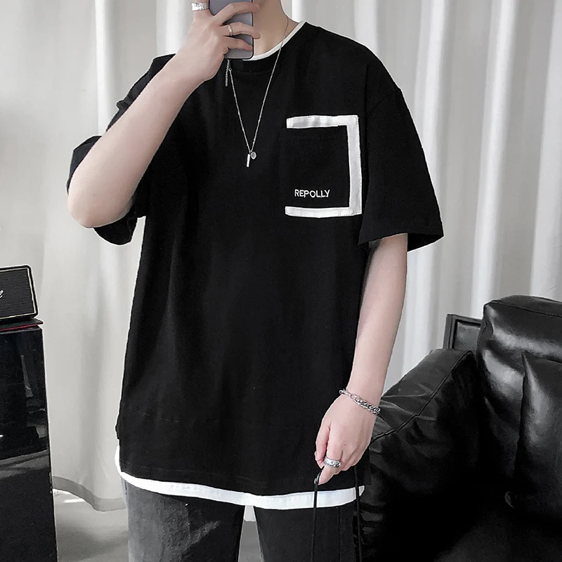 Новинка лета 2020 Молодежная популярная футболка с коротким рукавом и имитацией