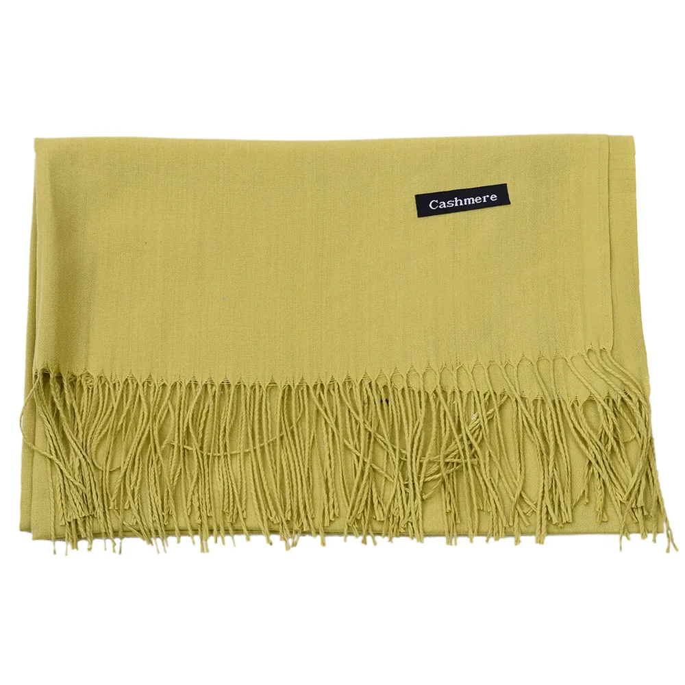 32 Роскошные однотонные кашемировые шарфы осень-зима мусульманский головной платок длинный Пашмина из мягкой ткани толстые шарфы с бахромой шарф женский газовый шарф - Цвет: 32