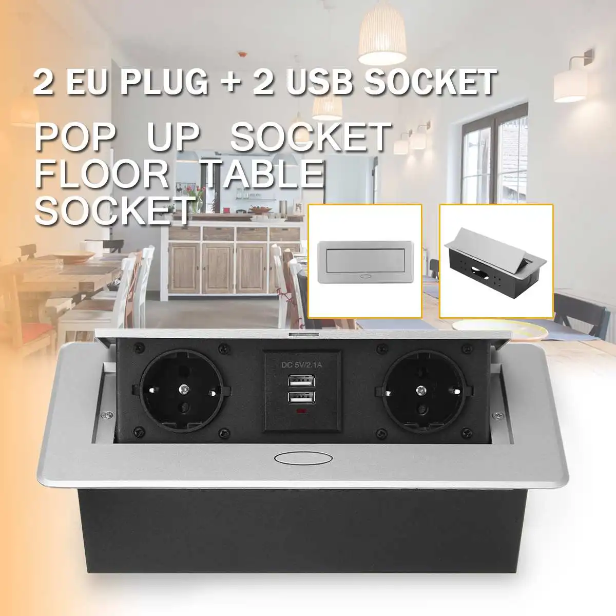 16A 2 power EU розетка Серебряный алюминиевый сплав замедленная двойная USB зарядка порт 2.1A офисный стол настольная розетка черная стальная коробка