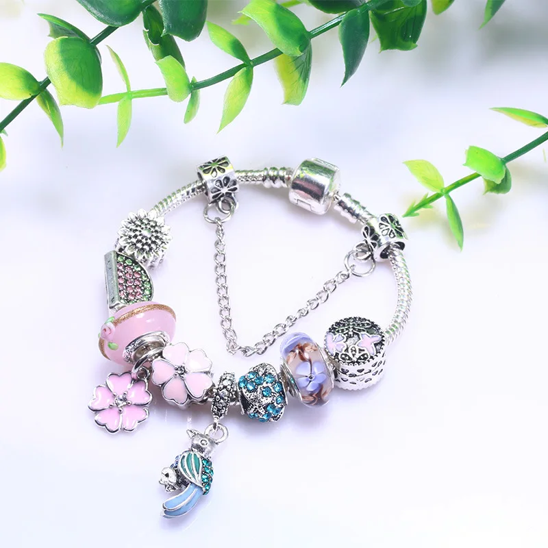 Оригинальный браслет Cherry Fit очаровательные браслеты с розовой эмалью и птицей