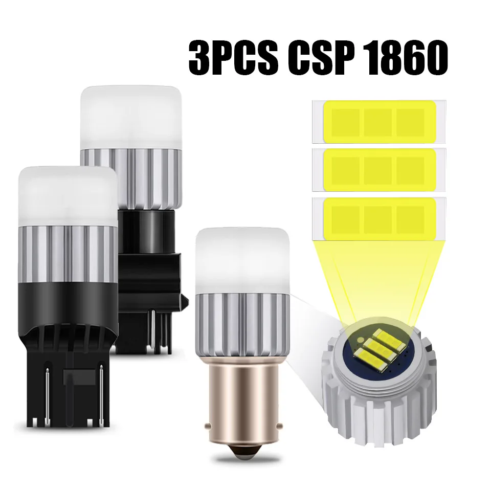 

2 шт. 1156 Светодиодные Автомобильные сигнальные лампы 3xCSP 1860 P21W T25 T20 W21W 1157 7440 7443 3156 Ba15s Bay15d, стоп-сигнал, поворотная лампа 12 В 24 В