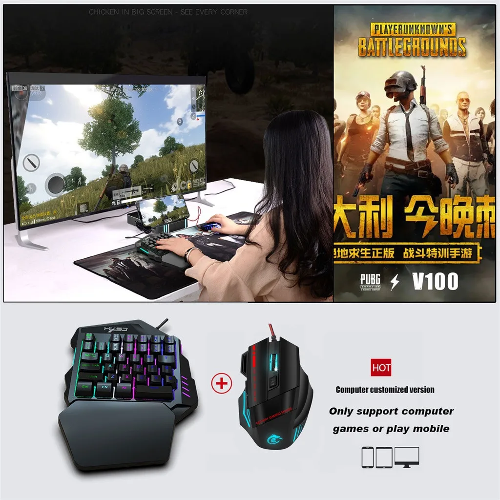 

Wired Keyboard and Mouse Set LED Color Backlight 35 Keys Mini Keyboard Engineering Design One Handed Gaming Keyboard and Mouse