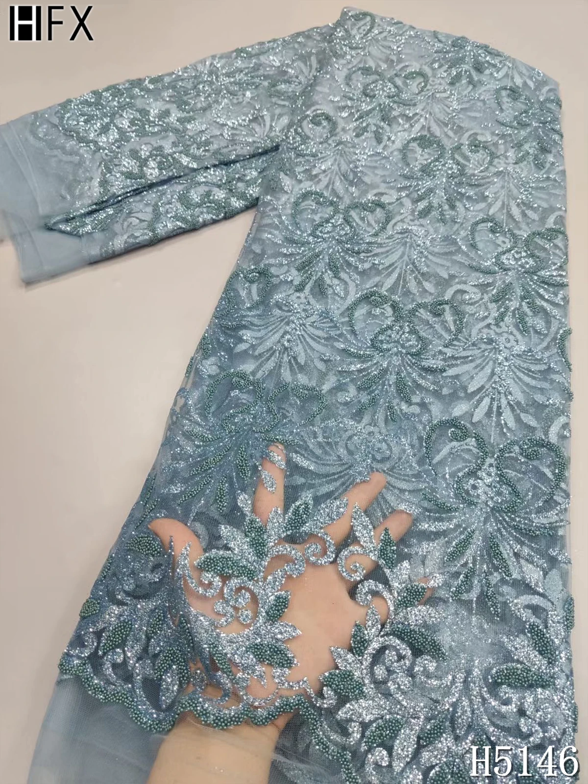 Новое поступление африканская кружевная ткань HFX блестки бисерная сетка кружево