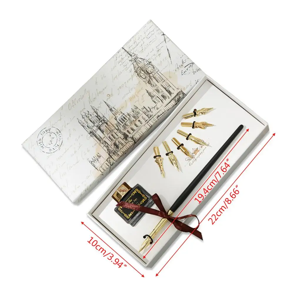 

Vintage English Calligraphy Dip Pen Fountain with Ink Nibs Set Offices School Stationery Gift