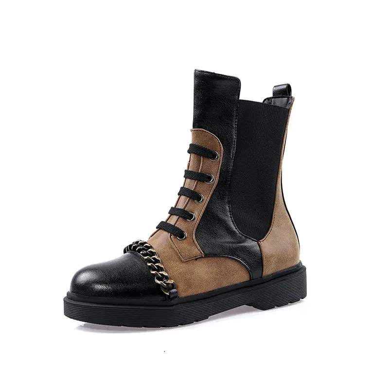 

Hjwsfdcai Retro British Wind Women Flat Ankle Boots Ins Style Fashion Ladies Casual Boots Metal Decor Elastic Band Mujer Shoes