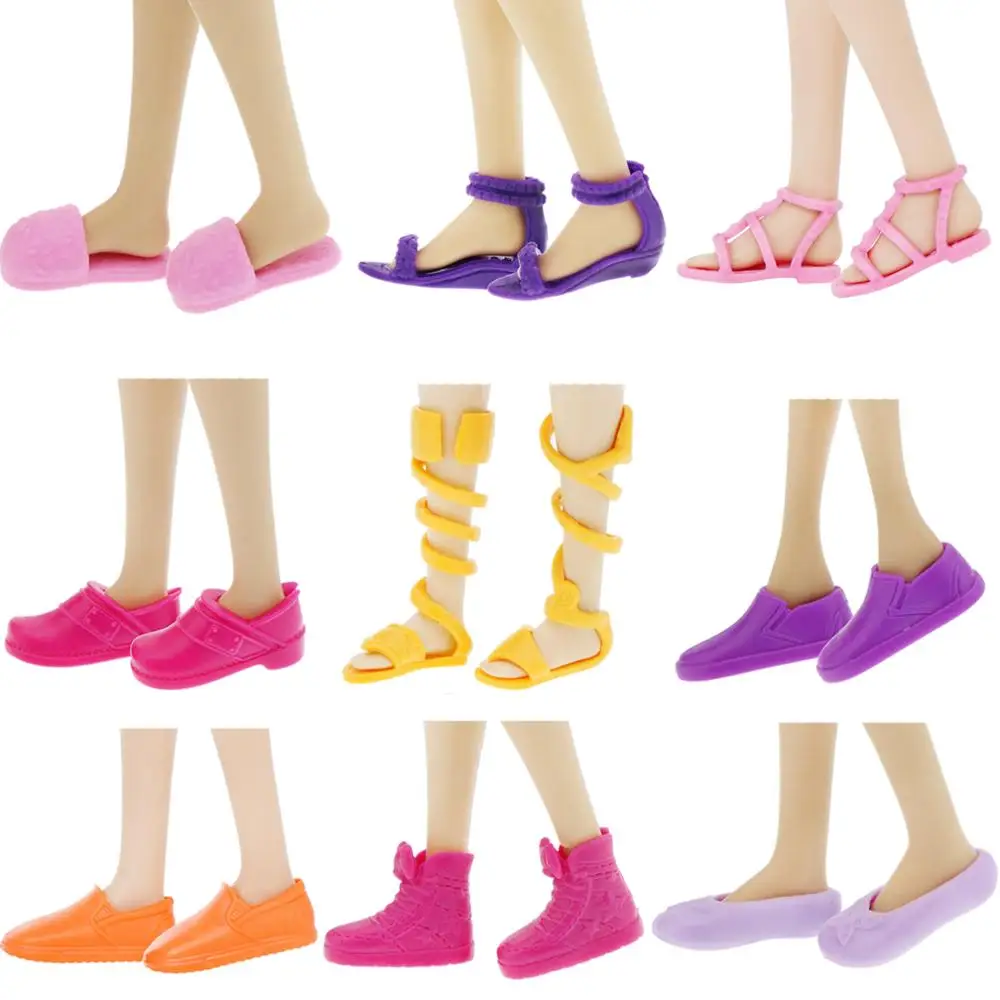 Random 10 Pair Flat Sandals High Heels Shoes Boots Mixed Style Colorful Platform for Barbie Doll 12 Inch Accessories Toy - купить по