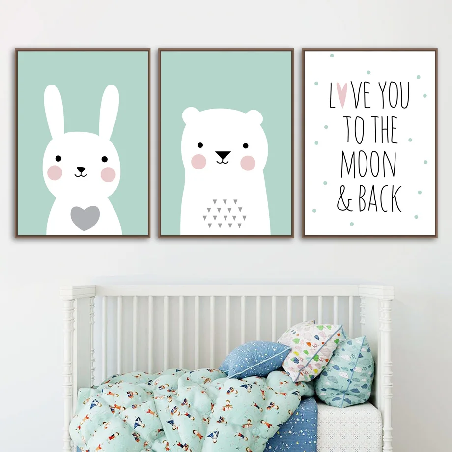 Мультфильм милый кролик медведь Цитата детская стена искусство холст картина