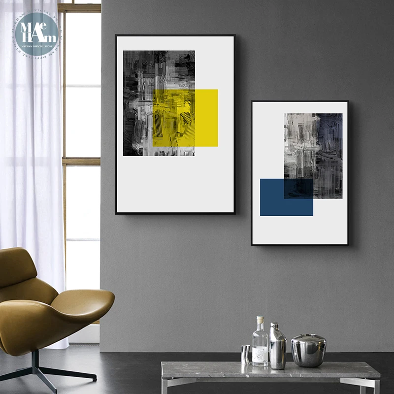 Скандинавский абстрактный геометрический Синий Оранжевый текстурный цветной