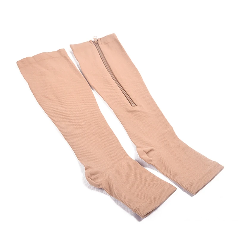 

1 Pair Support Unisex Open Toe Compression Socks Stretchy Zipper Leg Knee Stockings Calf Leg Varicosity Support Elastic Socks