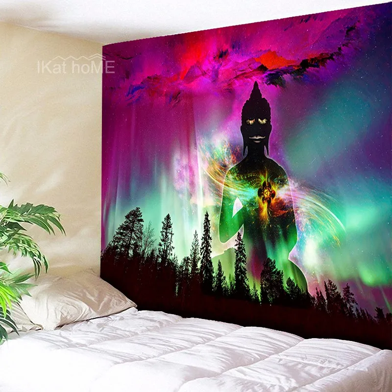 Гобелен Галактический лес настенный психоделическая туманность индийский Будда