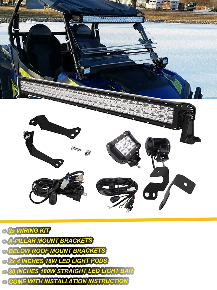 Для Polaris RZR 1000 900 XP верхняя крыша 3" прямой светодиодный комплект для крепления светового стержня и A-столб светодиодный комплект для крепления рабочих огней с монтажным комплектом
