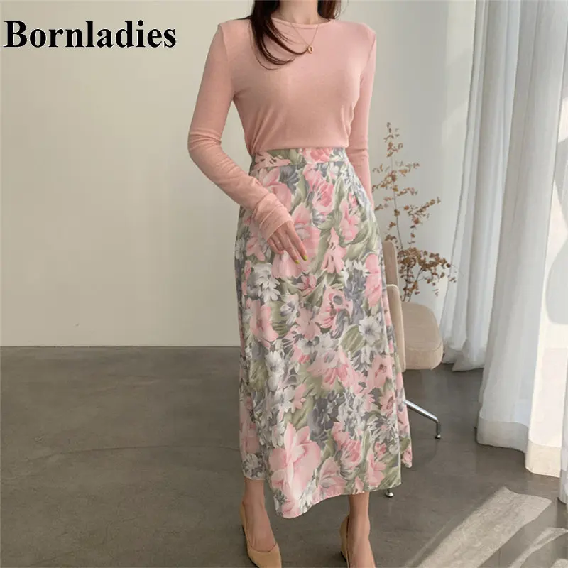 Женские стильные юбки Bornladies 2020 с цветочным рисунком новые универсальные офисные