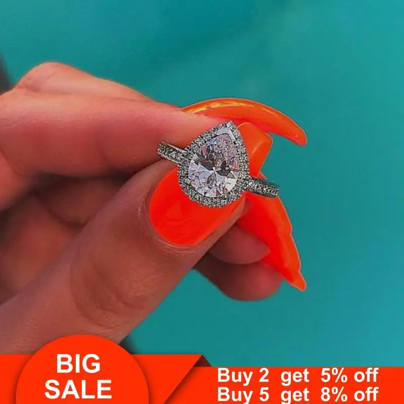 Капли воды кольцо серебро 925 пробы Серебряная Груша cut 3ct AAAAA Cz камень обручальное