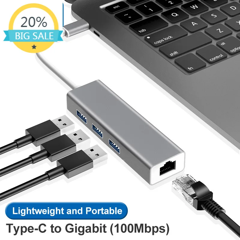 

Чехол из алюминиевого сплава с портом USB c Hub3.0 Hub на RJ45 100 Мб