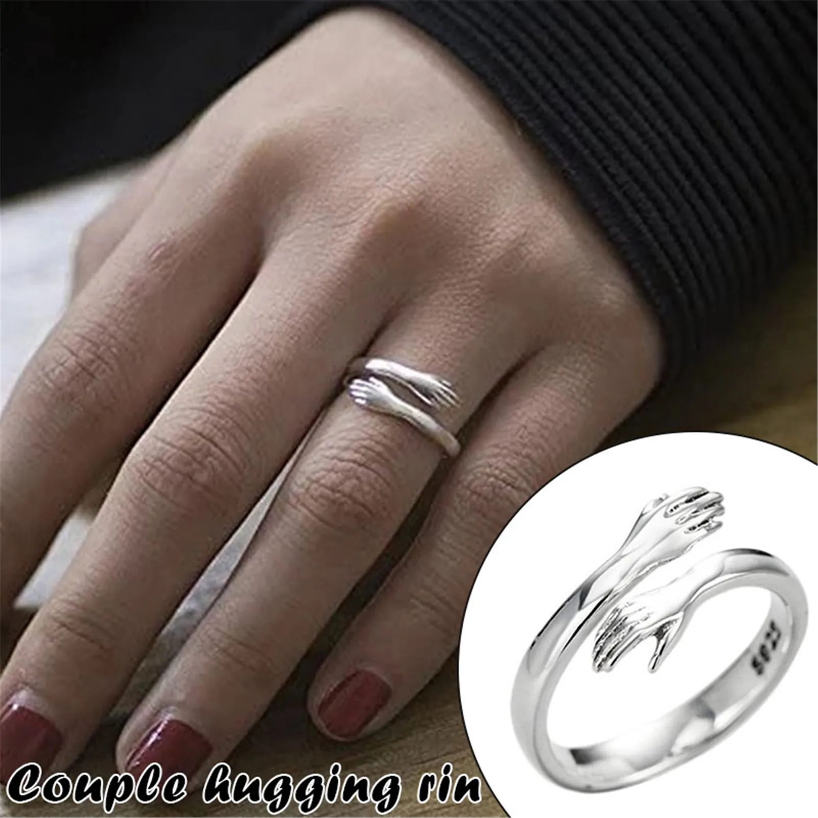 

2PCS Couple Hug Ring Adjustable Open Ring Gift for Women Mother Wife Girlfriend Lover ALS88