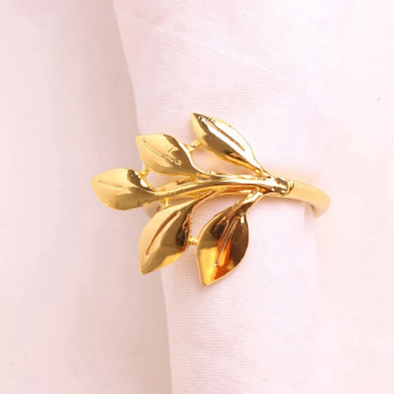 

6Pcs Fall Leaves Napkin Rings Christening Bangle Metal A & 6Pcs Hawaii Wedding Party Monstera Napkin Holder Golden