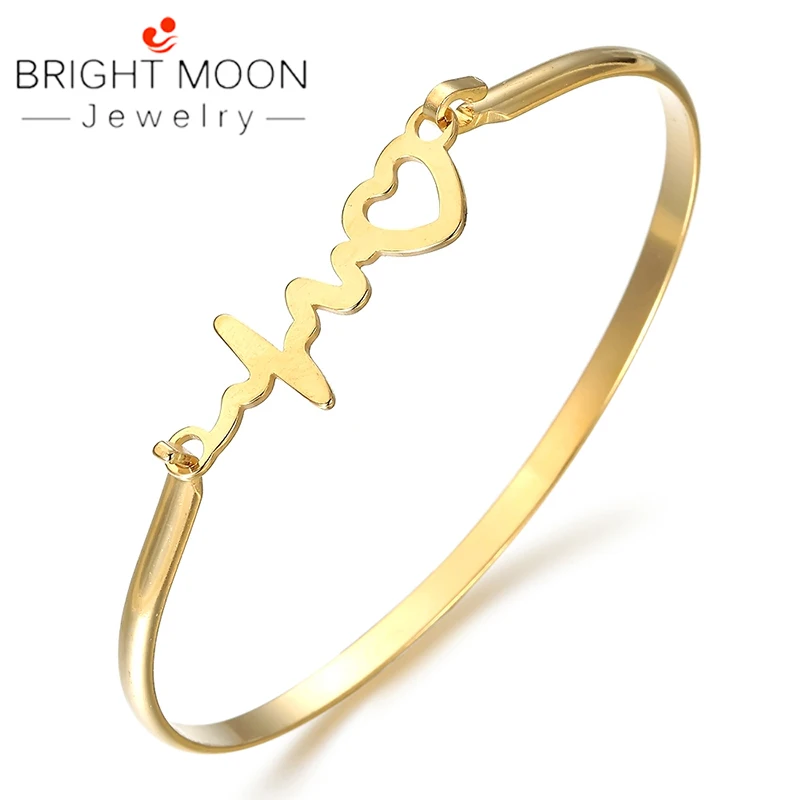 Gold-color Яркая луна трендовые Женские аксессуары серебряный золотой браслет для женщин нержавеющий браслет витая любовь для влюбленных пар Baracelet - Окраска металла: Gold-color