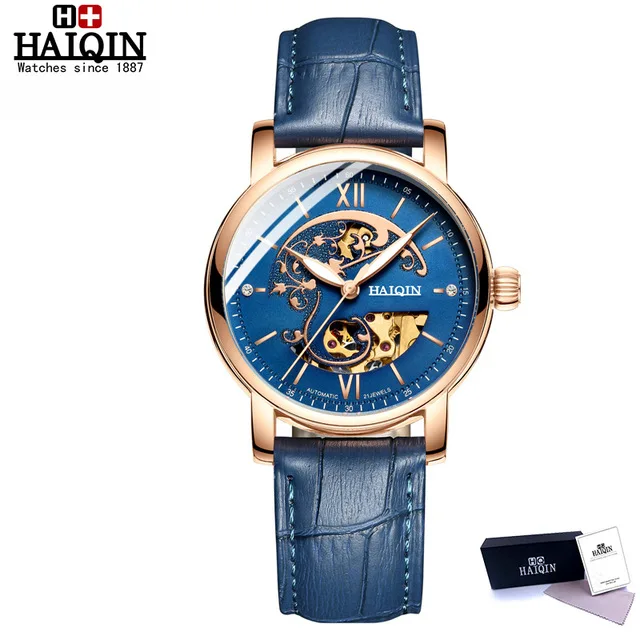 blue HAIQIN Брендовые женские часы, автоматические механические часы, спортивные часы, повседневные деловые наручные часы, золотые Relojes Mujer Montre Femme - Цвет: blue
