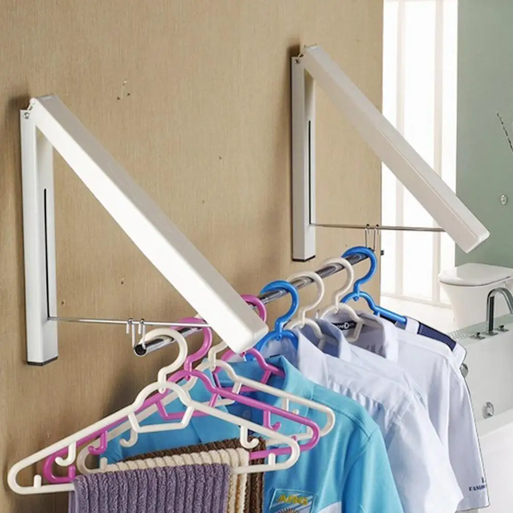 

Folding Retractable Indoor Wall Clothes Hangers Organizer Suit Towel Waterproof For Scarf Clothes Drying Belt Rack U7z5