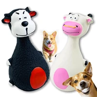 2pcs rubber dog toy cow shape latex chewing squeaky sound animal shape pet dog toy cow teeth cleaning cute cartoon molar toy