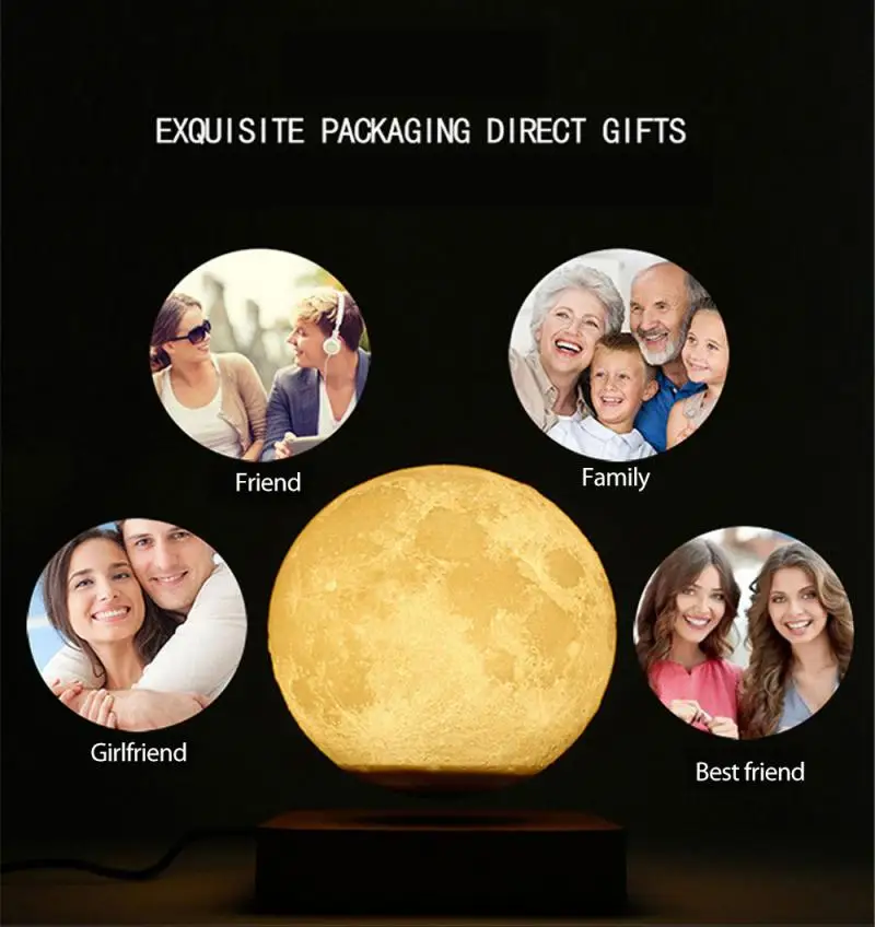 

LED Night Lamp Levitating Creative 3D Touch Magnetic Levitation Moon Lamp Night Light Rotating LED Moon Floating Lamp Home Decor