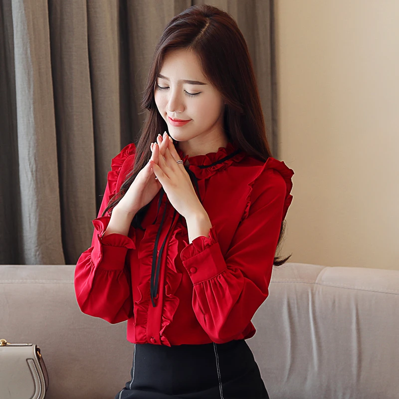 Новый стиль украшенным бусинами для женщин Стильный винно красная блузка и