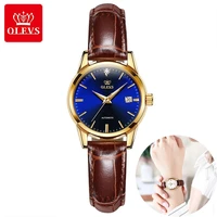olevs women automatic watch mechanical watches for women brown leather classic ladies watches casual 3atm waterproof wristwatch