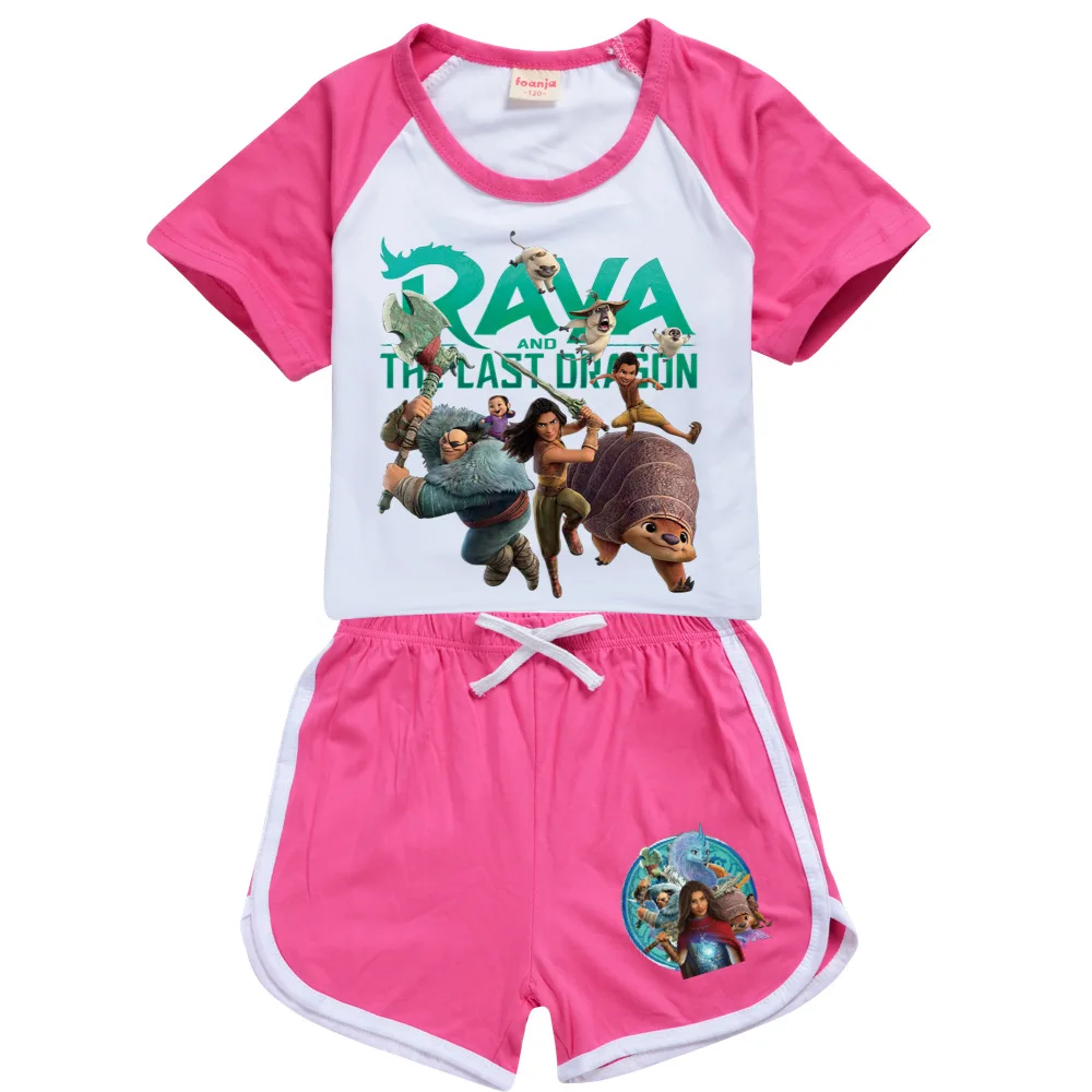 

Детская одежда для девочек, спортивная одежда Raya and The Last Dragon, летние футболки, топы + брюки, детский спортивный костюм из хлопка