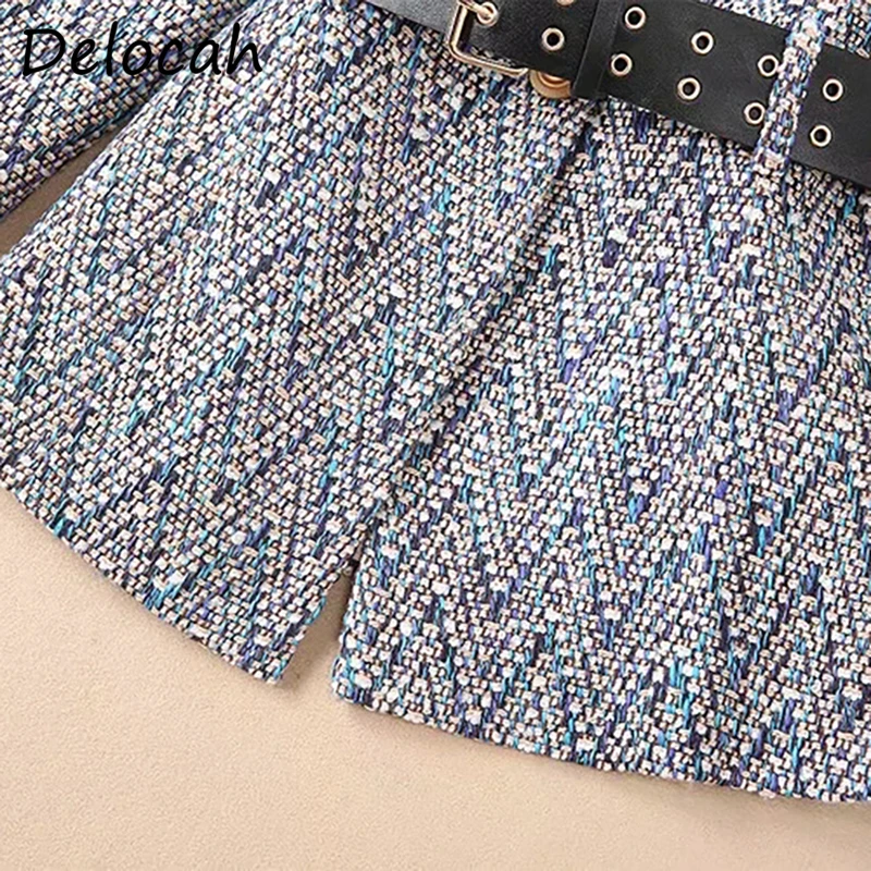 

Delocah Women Autumn Fashion DesignerShort Coat Ruffles Sashes Long Sleeve Elegant Print Bodycon Ladies Warm Coats Outerwear