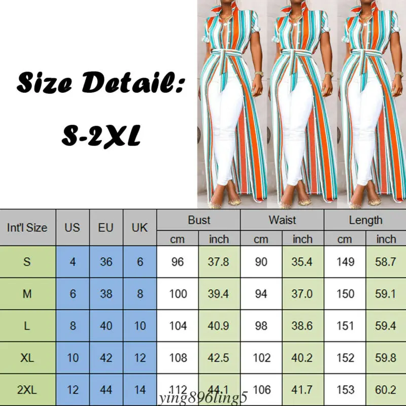 Женская Длинная блузка в полоску с коротким рукавом разрезом поясом открытой