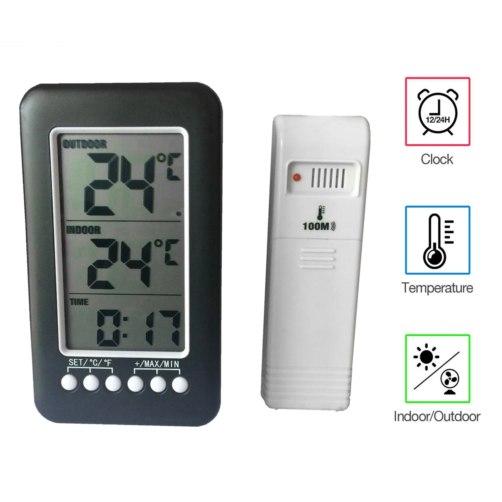 

Wireless Smart Indoor Thermometer Digital Weather Station Alarm Clock 12H/24H Display
