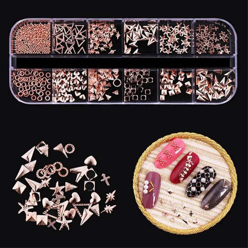 12 решеток Мерцающие Металлические геометрические женские ногти на пальцах