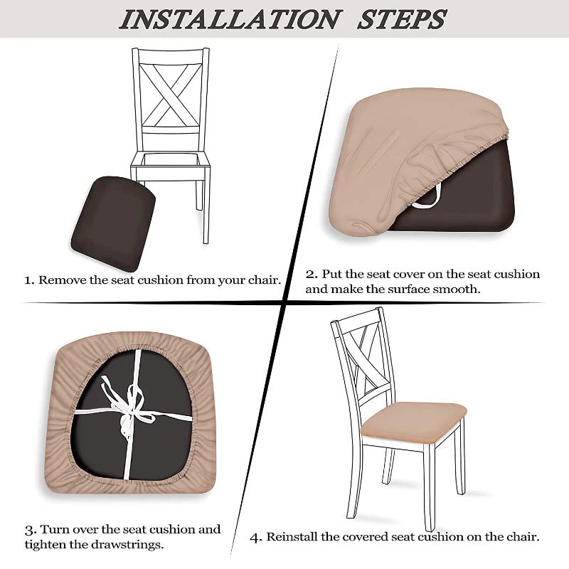 

Soft Spandex Dining Room Upholstered Cushion Solid Chair Seat Cover Removable Slipcovers with Washable Furniture Protector