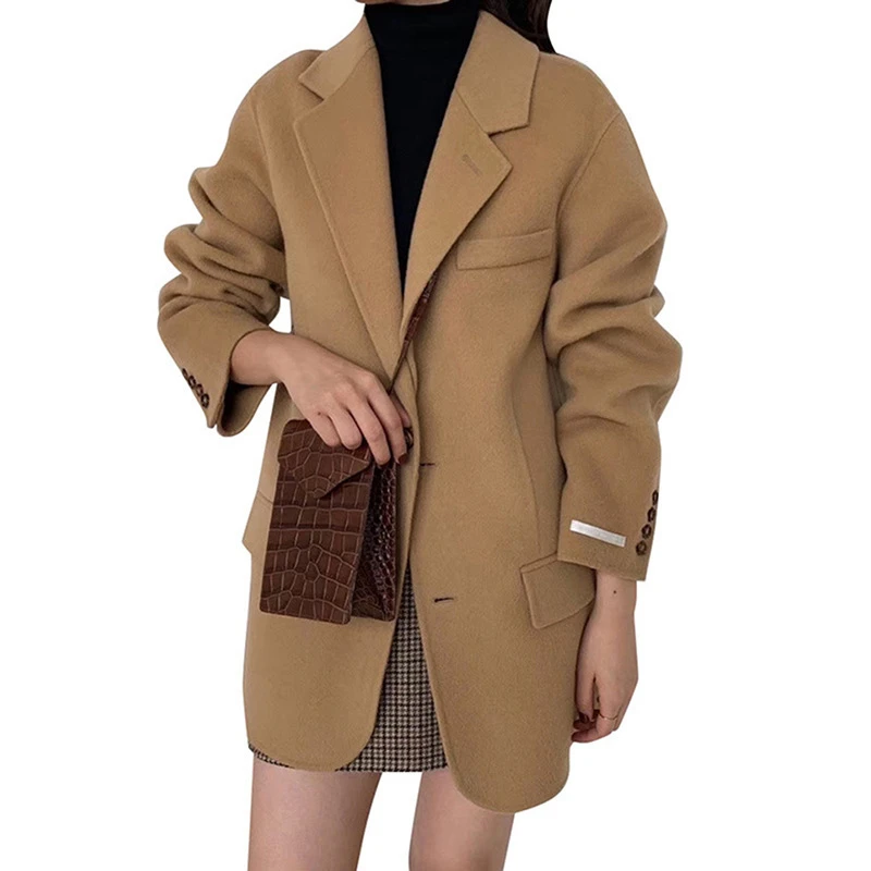 New 2021 Autumn Winter Women's Wool Coats 100% Cashmere Female Overcoats Long Sleeve Double Breasted Trendy Lady Long Outerwear
