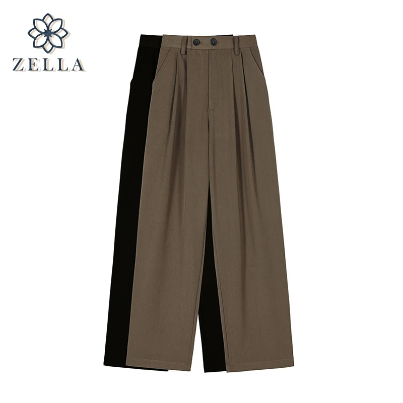 

Women Suit Pants Spring Autumn Office Ladies Long Trouser Solid Straight Wide Leg Loose High Waist Casual Versatile Female Pant