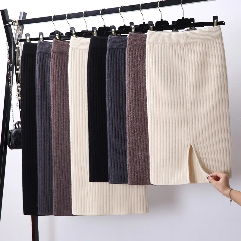 

New Skirt Women Back Split Sexy Skirt Black Bodycon Clubwear Skirt High Waist knitting Skirt Women Vintage Long Pencil Skirts