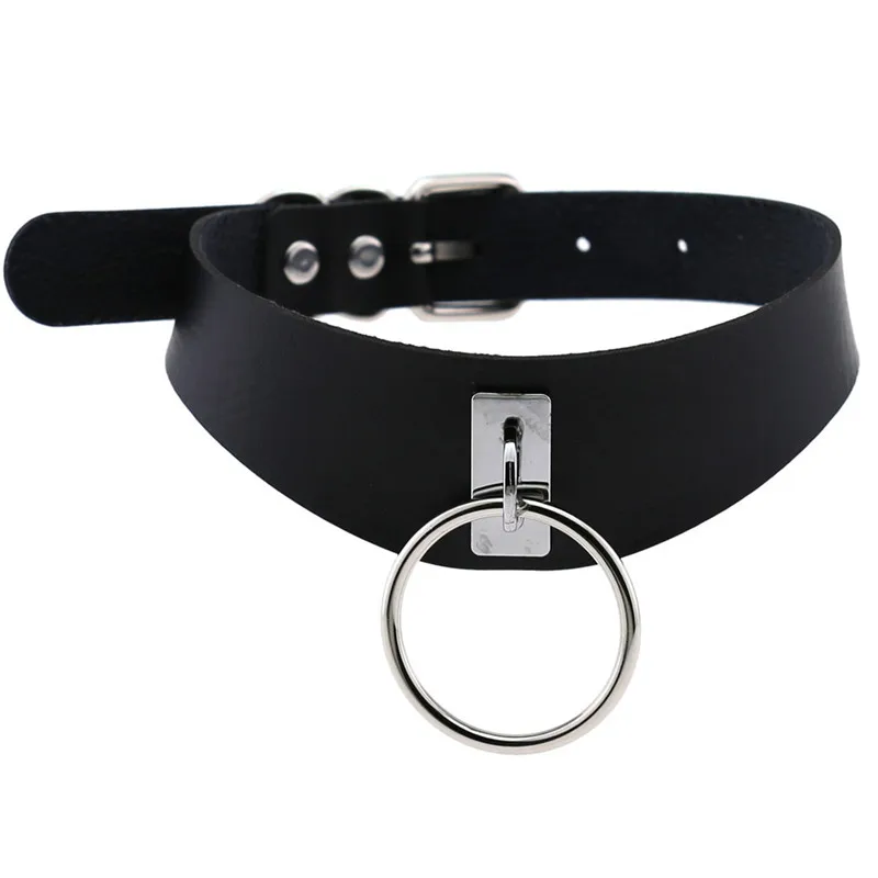 

Harajuku Choker Necklace Sexy Pu Leather Women Collar Bondage Goth Belt Chocker Metal Round Gothic Necklaces Punk Jewelry Party