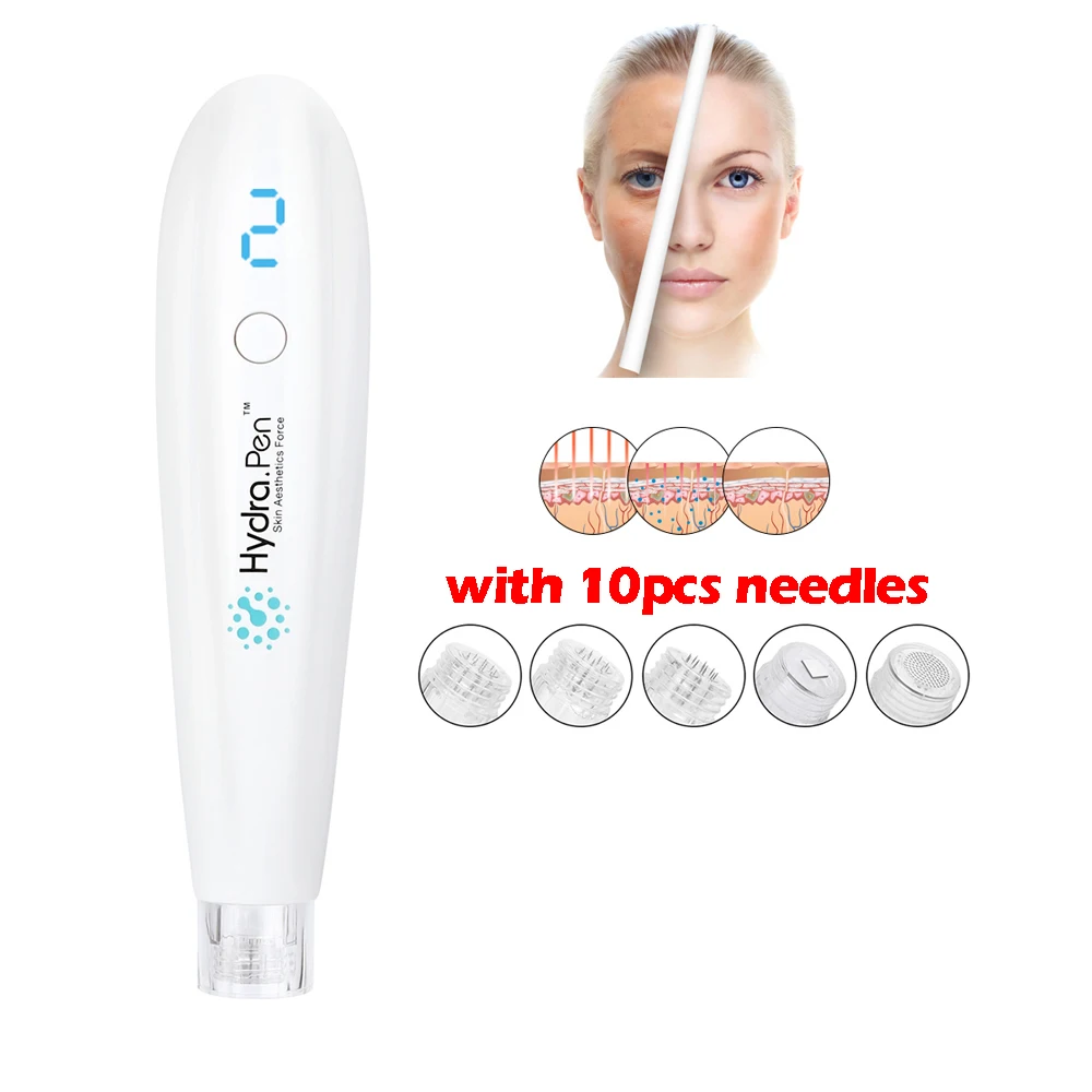 

Wireless Hydra Pen H2 Professional Microneedling Pen Hydrapen Hydra Roller Pen Automatic Serum Applicator with 10 Cartridges