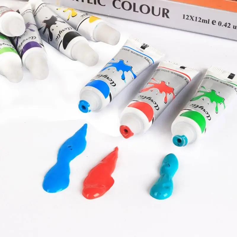 

12 Colors Professional Acrylic Paint Set 12ml Tubes Drawing Painting Pigment DIY K3KB