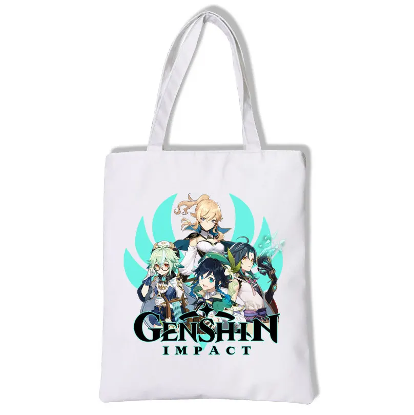 

Student Genshin Impact Cartoon Bag Thick Harajuku Couples Cheap Boys and Girls handbags casual satchel Recyclable shopping bag