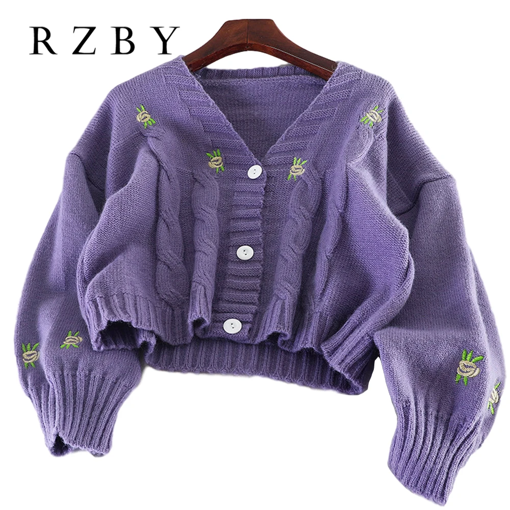 

2020 Autumn New Knit Female Cardigan Loose Streetwear Knit Sweater Coat embroidered V Neck knitted cardigan Women Jacket