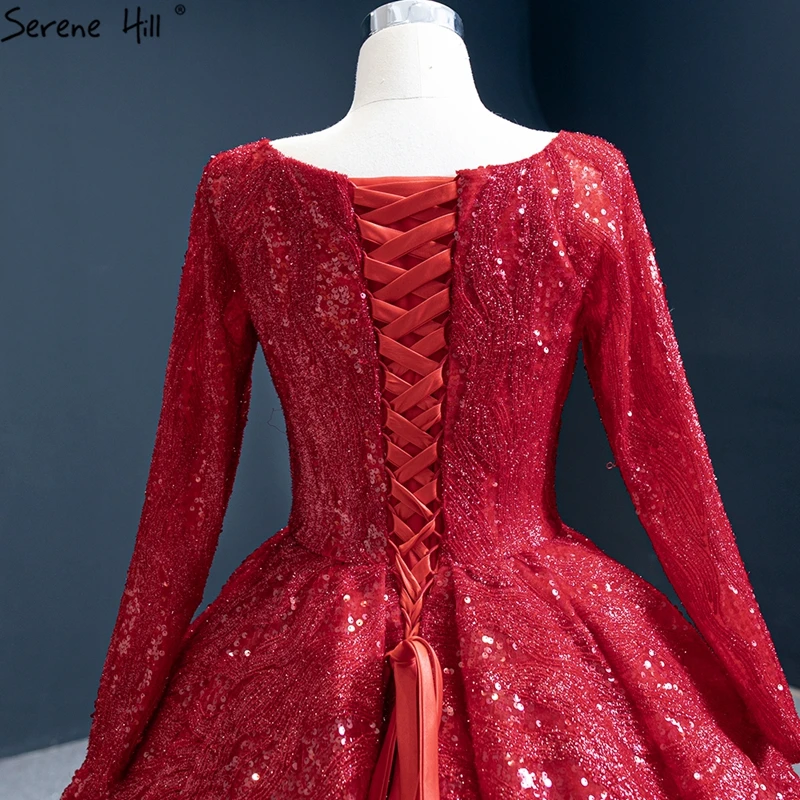 Красные Свадебные платья высокого качества с круглым вырезом и длинным рукавом