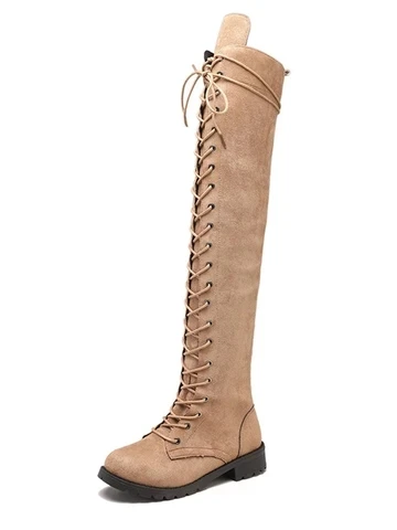 Женские мотоциклетные сапоги до колена на шнуровке спереди женские зимние