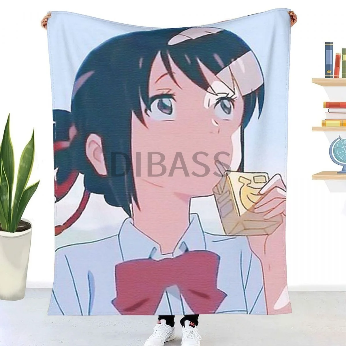 

Anime Gril Drinking Juice Throw Blanket 3D Printed Flannel Throw Blankets
