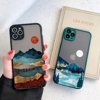 hand painted scenery case for iphone 13 12 11 pro max 12 mini x xr xs max 7 8 plus se mountain tree sunset bumper matte pc cover