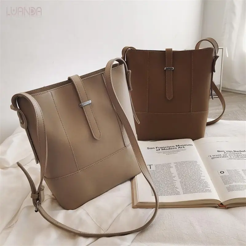 Модная женская сумка через плечо универсальное ведро простой стиль