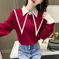 button shirt vintage blouse women long sleeves female loose street shirts ruffle 2021 solid spring top shirts women new 619h